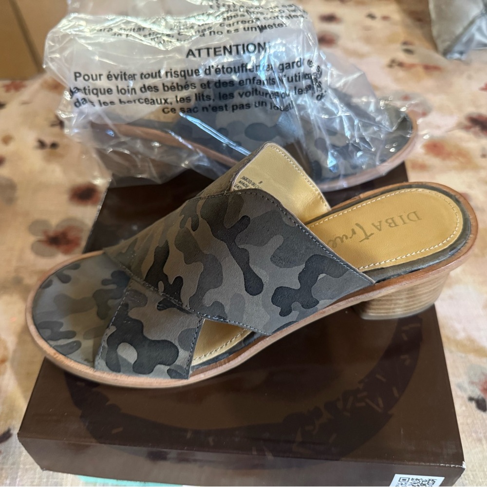 Diba Camouflage Mules with Wooden Heel